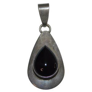 Ella Peter Sterling Silver Navajo Teardrop Pendant With Obsidian Cabochon